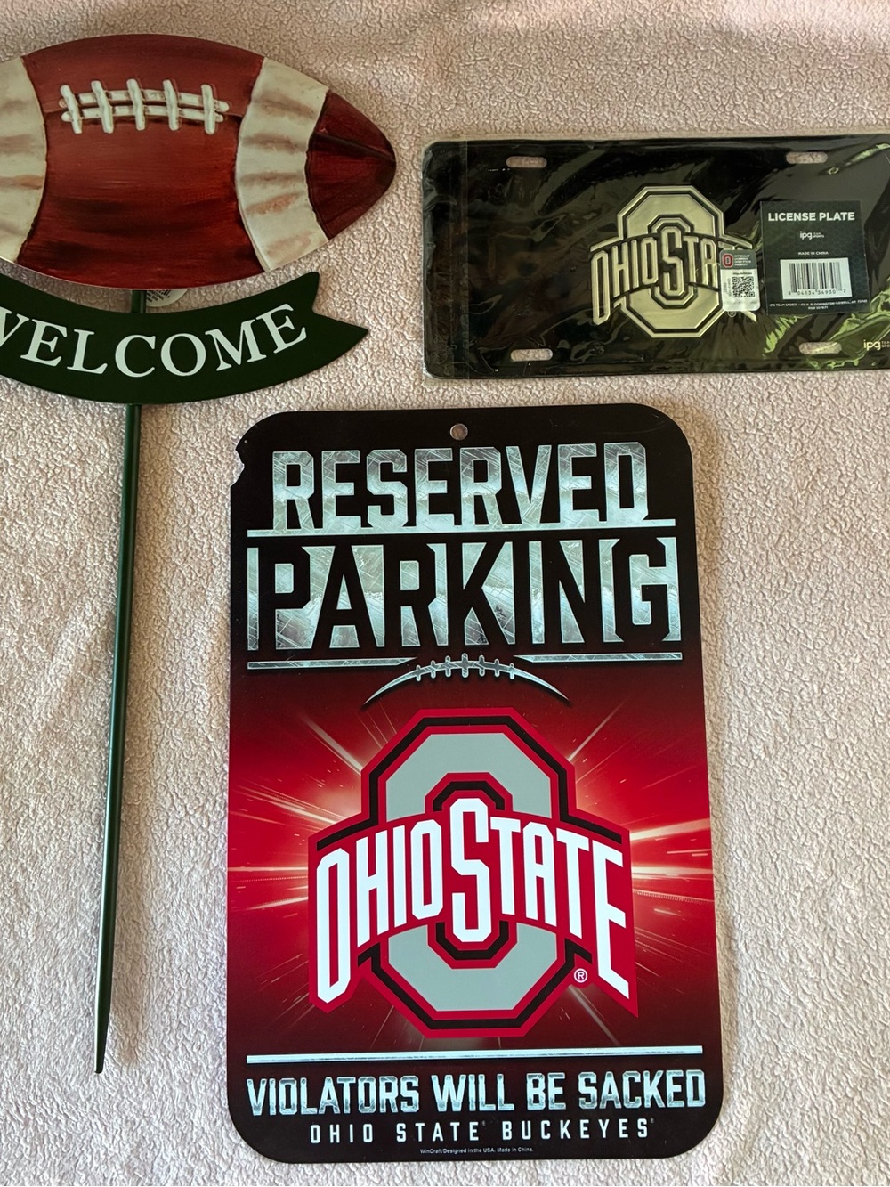 Ohio State Buckeyes Bundle Football Yard Stake Sign Metal License Plate Frame